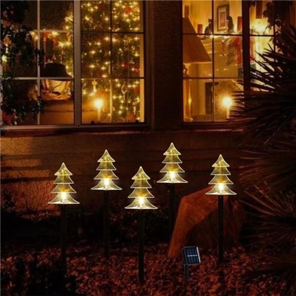 Christmas Solar Stake Lights, Set of 5 Waterproof Christmas Lights, LED Lights - Picture 2 of 7